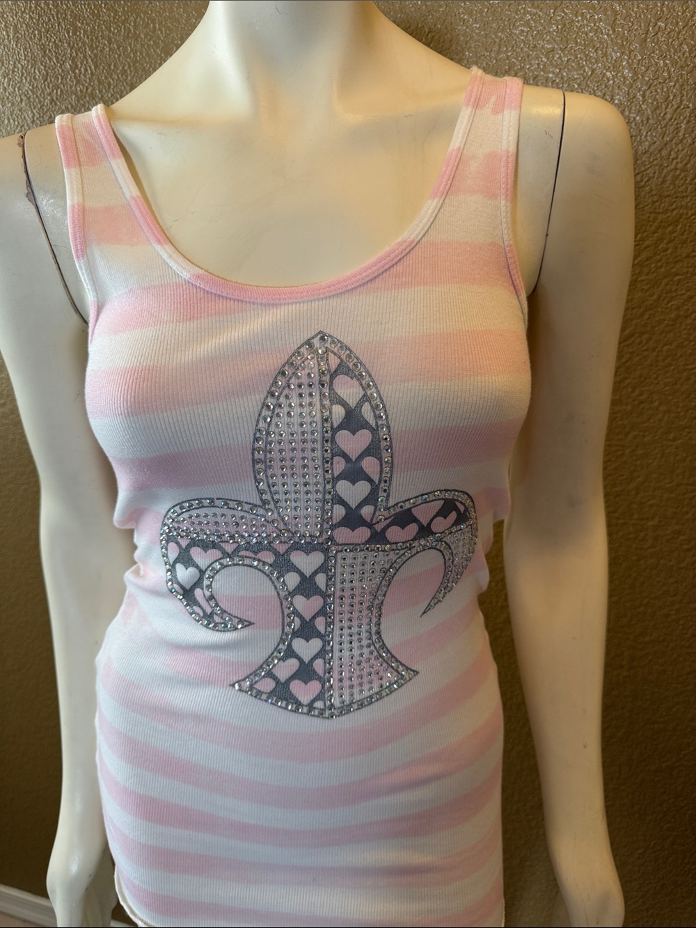 Striped Pink Tank Top with Fleur-de-Lis Accent